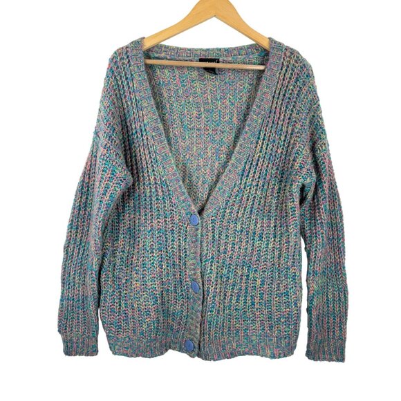 VTG Wet seal oversized wool blend lagen colorful cardigan 90s sz M - Picture 1 of 7